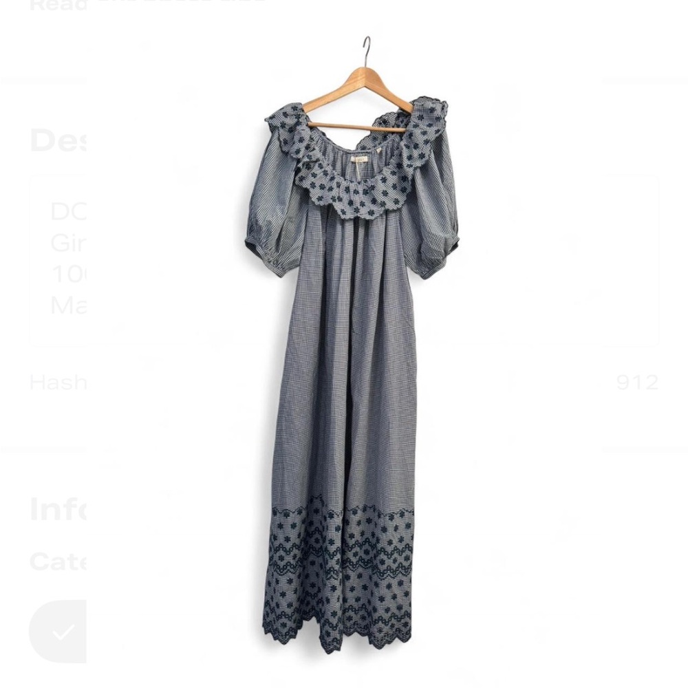 Doen Hill Gingham Maxi Dress in Paris Azure with Embroidery